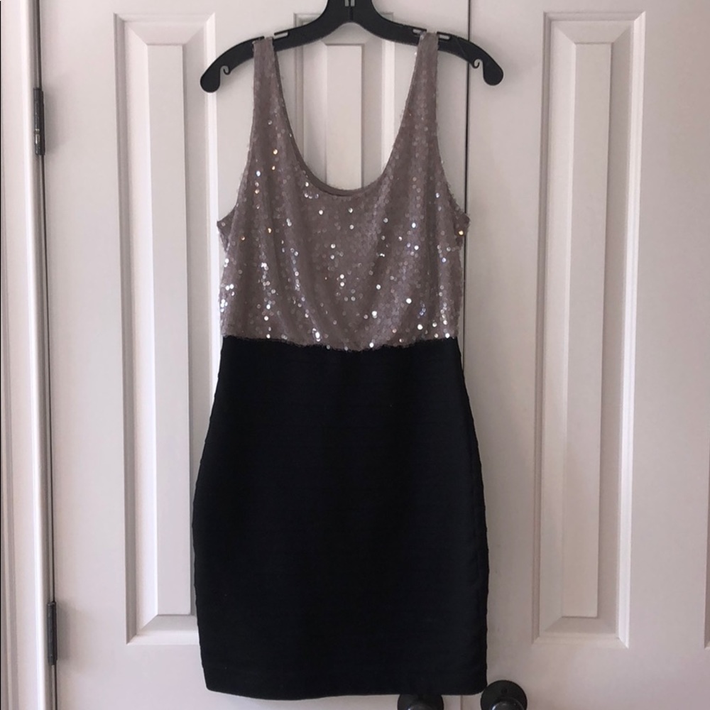 Black and silver sequin dress